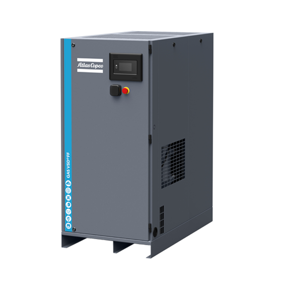 Atlas Copco GA 5 VSDs FF Oil-Injected Screw Air Compressor with Integrated Dryer – Energy-efficient variable speed drive system for reduced energy consumption in compressed air applications.